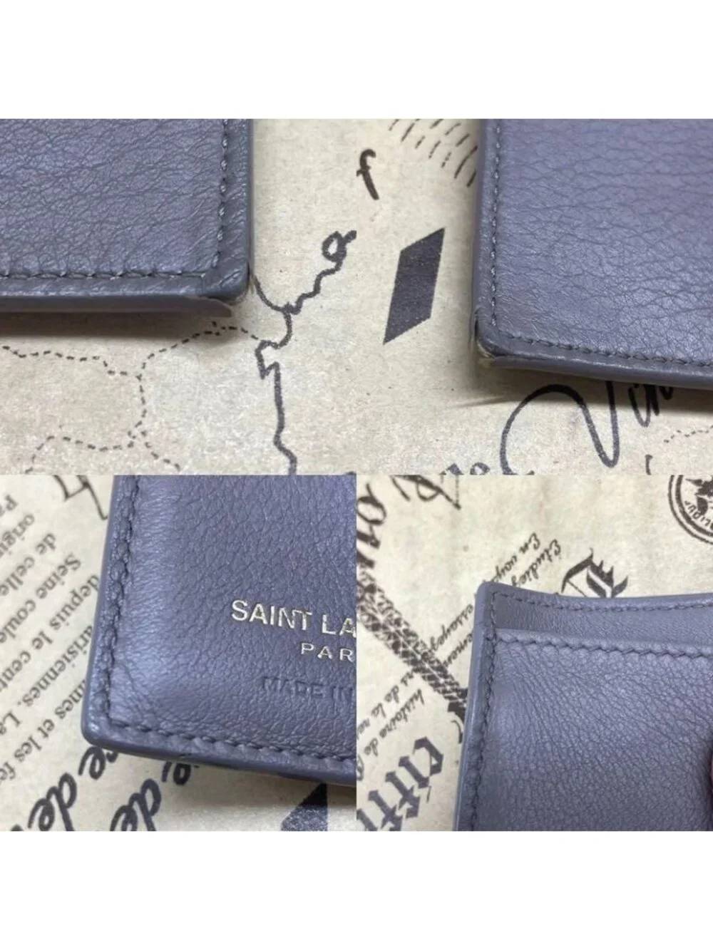 ★SOLD★ Saint Laurent Trifold Wallet Compact YSL Leather Gray - Picture 9 of 11